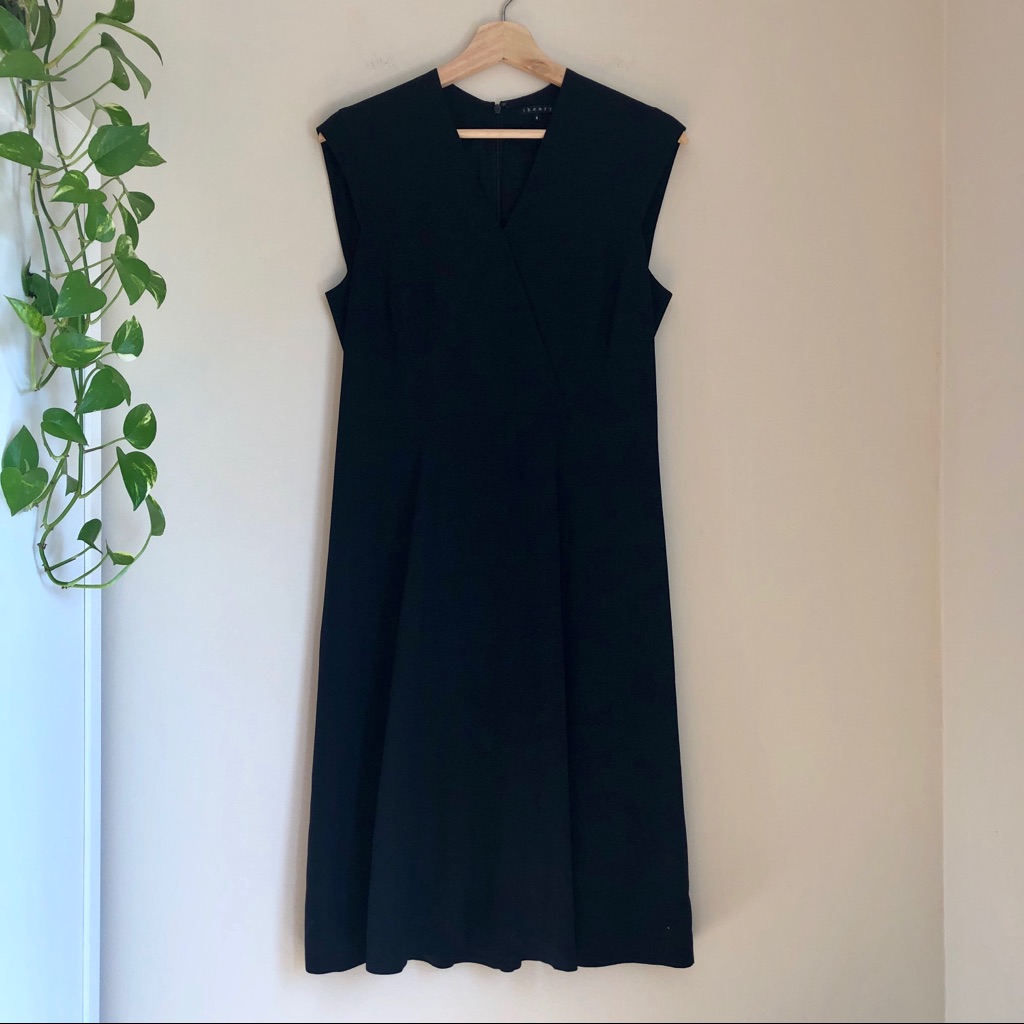 Theory Hedia Dress Sleeveless Drapey Wool Lbd 8